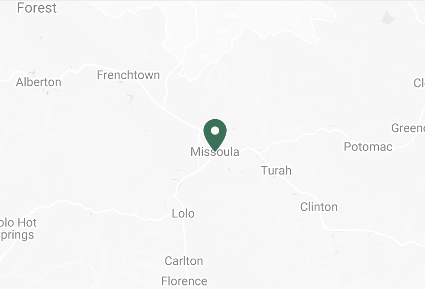 Service area map for Webtree Creative, offering web design in Missoula, Lolo, and Frenchtown